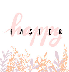vector card with text - happy easter and doodle branches