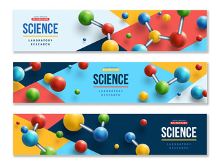 Banners with colorful molecules