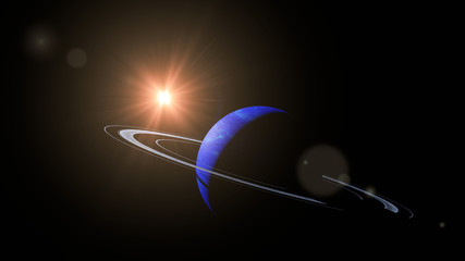 planet Neptune with its rings lit by the Sun