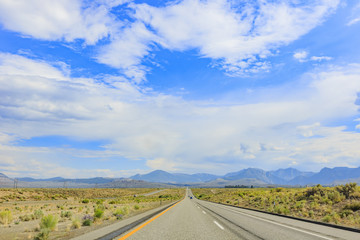 Stunning rural highway 395 landscape with beautiful clouds at Northern California