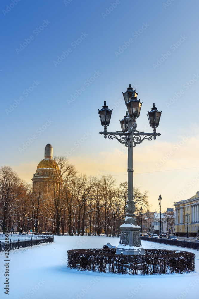 Wall mural Street lamp on Senate square in winter. Saint Petersburg. Russia