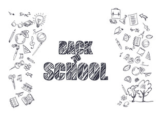 Back to school. White background with drawings on the theme of education.