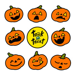 Halloween jack-o-lantern pumpkin emotion vector icons