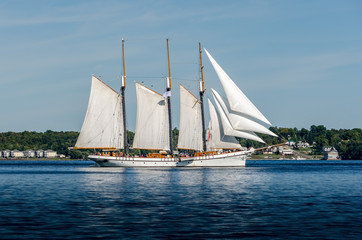 Obraz premium Tall Ship in full sail along the St. Lawrence River