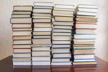 Fototapeta premium Stack of Used Old Books Background
