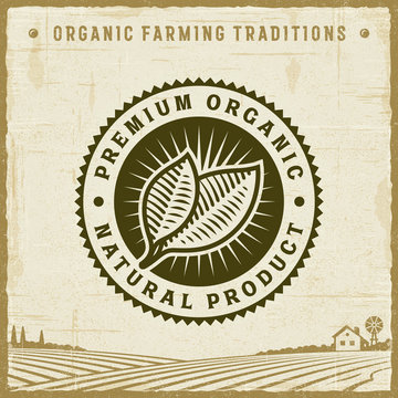 Vintage Premium Organic Natural Product Label. Editable EPS10 vector illustration with clipping mask and transparency in retro woodcut style.