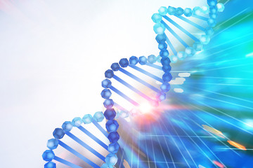 Blue dna helix over white blue background