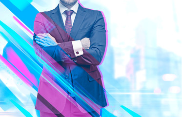 Unrecognizable businessman blurred city, abstract