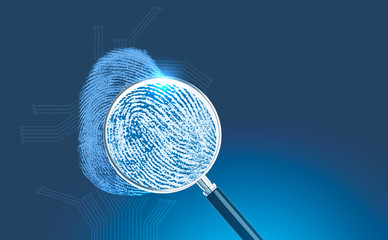 Magnifying glass over fingerprint circuit