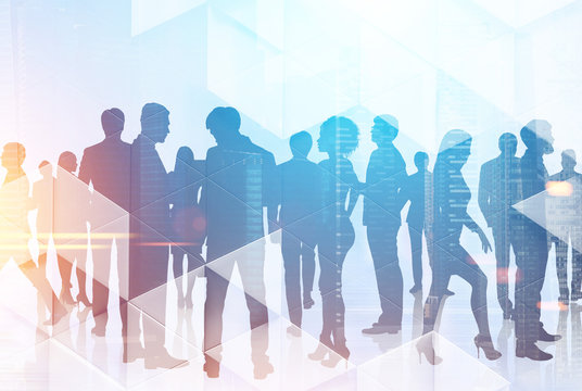 Business team silhouettes, triangular tiles double - Powered by Adobe