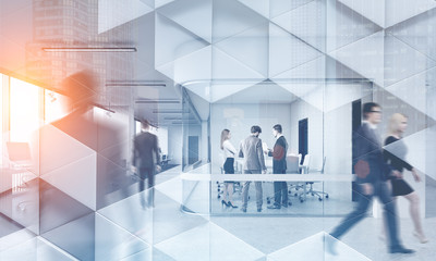 Business people in modern office geometric pattern