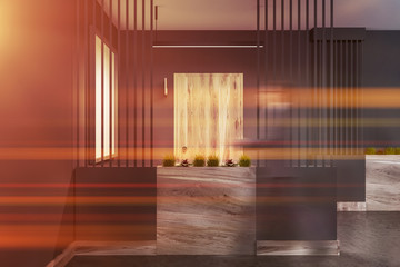 Hotel, office or apartment block corridor toned