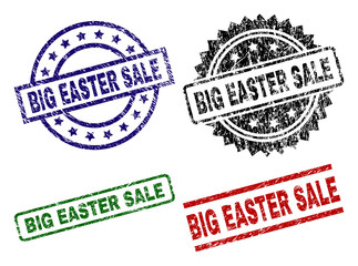 BIG EASTER SALE seal prints with corroded texture. Black, green,red,blue vector rubber prints of BIG EASTER SALE tag with dust texture. Rubber seals with circle, rectangle, medallion shapes.