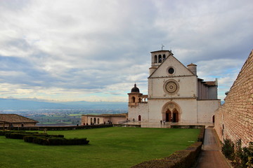 Fototapeta na wymiar Famous Basilica of St. Francis of Assisi, Unesco heritage, Umbria Italy