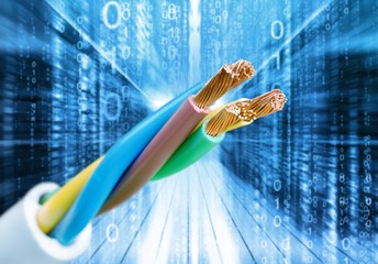 Four core armored cooper cable on  background