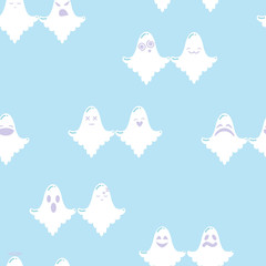 Couple of Ghosts cartoon seamless vector pattern