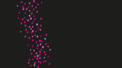 Heart confetti background with pink glitter. Valentines day. Vector frame. Hand drawn texture. Love theme for flyer, special business offer, promo. Wedding and bridal template with heart confetti.