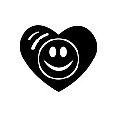 Symbol of love. Valentines day. Smiley face icon, emoji in heart. Flat style vector for websites blogs graphic design, logo. Have a happy day. Goodwill