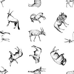 Seamless pattern of hand drawn sketch style ungulates isolated on white background. Vector illustration. © Ecaterina Sciuchina