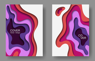 Vector paper cut layouts design collection for covers, flyers, posters. 3D simple backgrounds with papercut shapes. Vertical paper cutout templates for banner, brochure cover, booklet design.