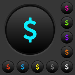 Dollar sign dark push buttons with color icons