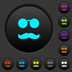 Glasses and mustache dark push buttons with color icons