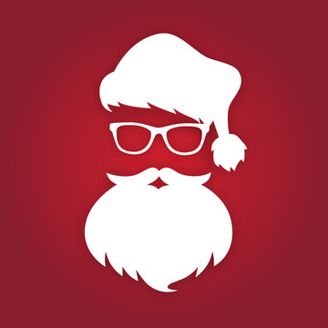 Santa Claus with beard and glasses. White silhouette. Vector illustration
