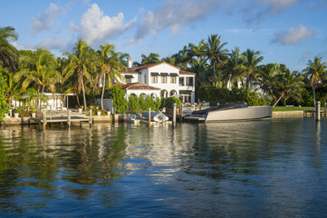 Upscale waterfront houses in Miami, Florida