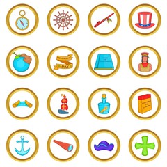 Fototapeta premium Columbus Day vector set in cartoon style isolated on white background