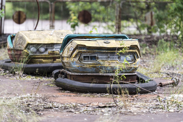 Derelict bumper car ruins on playground (Pripyat/Chernobyl) 