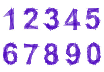 Numbers made of triangles. The numbers from 0 to 9 low poly. Vector illustration.