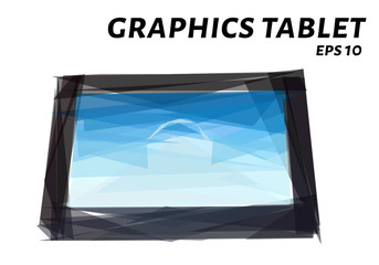 The tablet of the triangles. Low poly graphics tablet. Vector illustration.