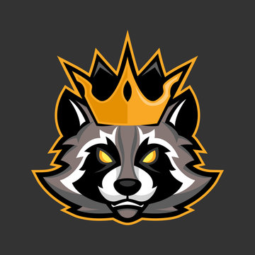 King raccoon mascot, Sport or esports racoon logo emblem