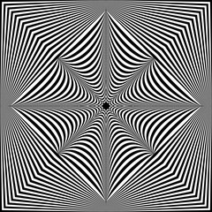 Abstract black and white striped background. Geometric pattern with visual distortion effect. Illusion of rotation. Op art.
