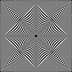 Abstract black and white striped background. Geometric pattern with visual distortion effect. Illusion of rotation. Op art.