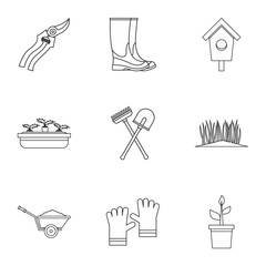 Farm icons set. Outline illustration of 9 farm vector icons for web