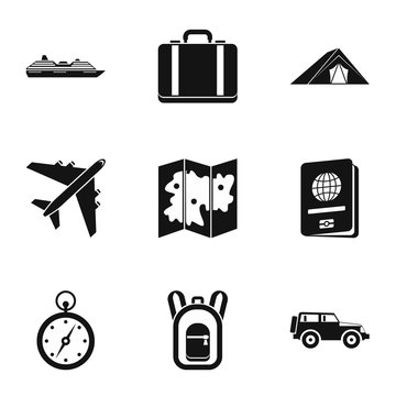 Journey to sea icons set. Simple illustration of 9 journey to sea vector icons for web