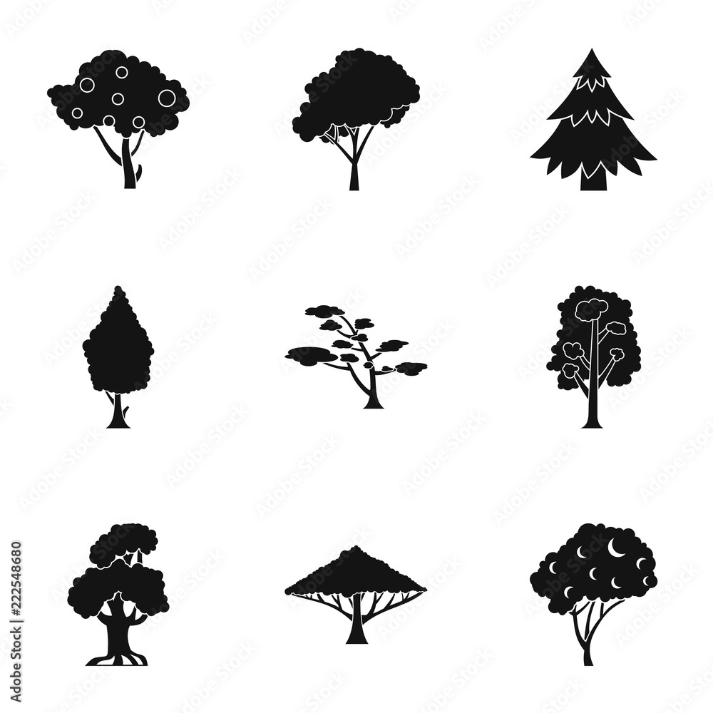 Poster trees icons set. simple illustration of 9 trees vector icons for web