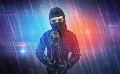 Burglar in action with colorful concept.