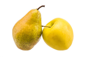 ripe pears and apples close-up isolated on white background