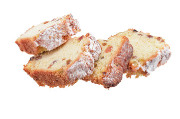 sliced slices of a cupcake shot on a white isolated background