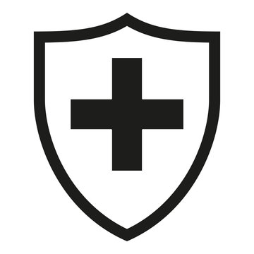 Black and white shield with medical cross silhouette