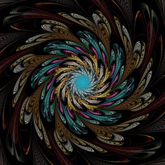 Obraz premium Abstract Symmetrical fractal tornado spiral galaxy, digital artwork for creative graphic design