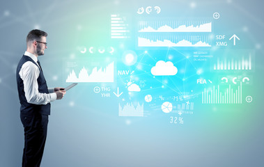 Adviser standing and presenting economical results and report of a multinational company
