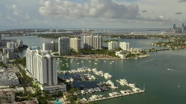 Aerial video manmade islands Miami Beach