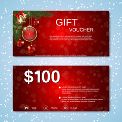 Christmas and New Year discount coupon, gift voucher, invitation card vector template