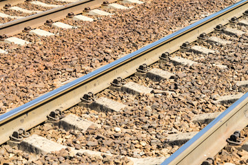 Naklejka premium Railway for trains and electric trains. Place for your text.