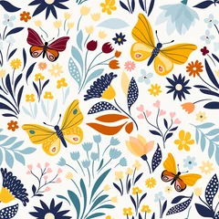 Fototapeten Seamless pattern with floral design and hand drawn elements © lilett