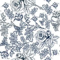 Fashion beautiful vector pattern with hand drawn rose flowers
