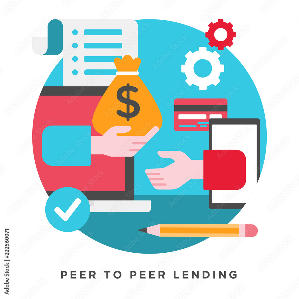 Poster flat vector illustration of peer to peer lending concepts. elements for mobile and web applications.